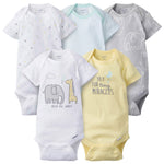Gerber Unisex Baby 5-Pack Short Sleeve Variety Onesies Bodysuits Elephant Dream 6-9 Months