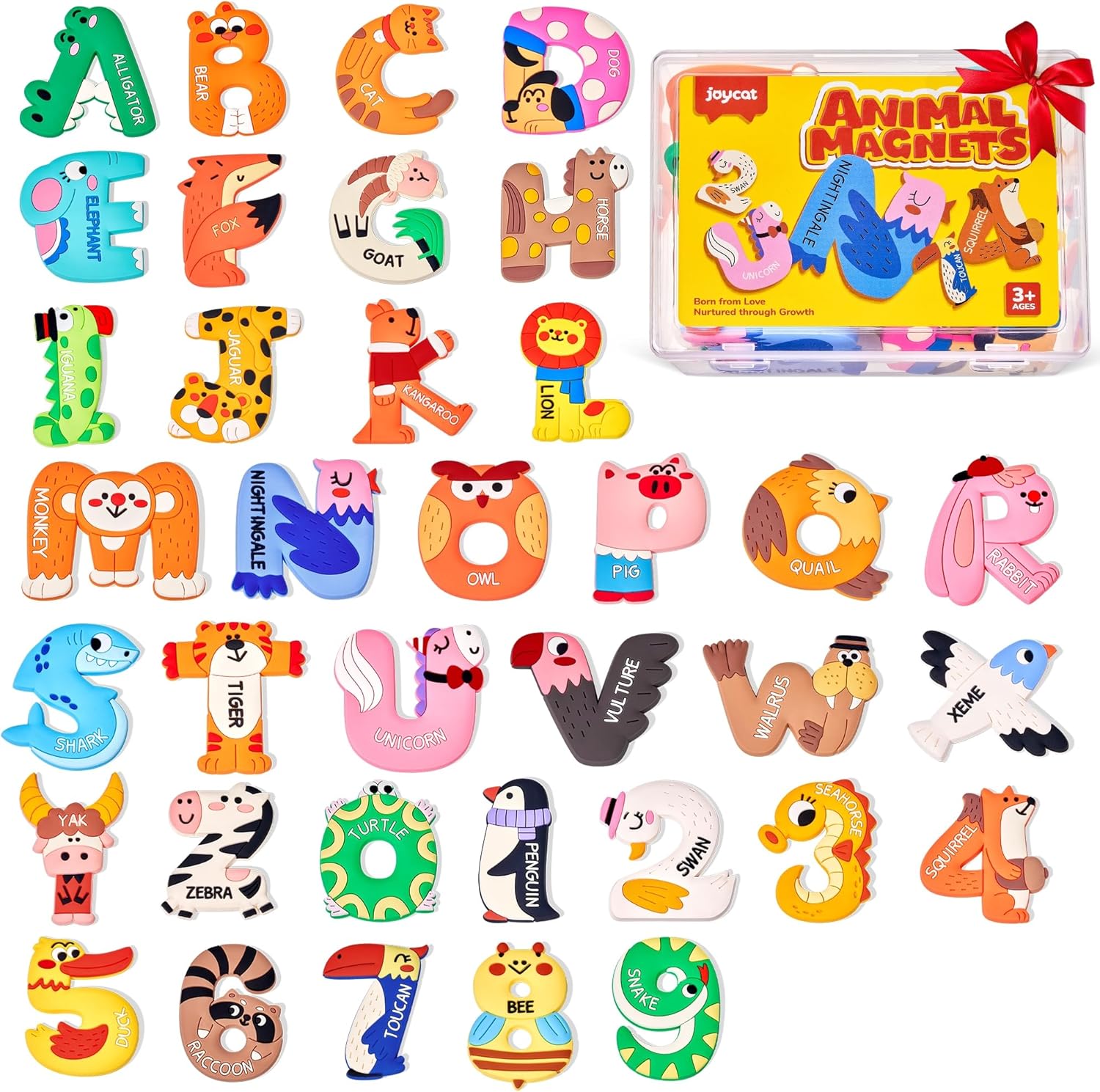JoyCat Magnetic Letters and Numbers Fridge Magnets, Soft PVC Learning Refrigerator Toy Set for Kids & Toddlers, 26 Animal Alphabet Letters and 0-9 Numbers, Birthday Gift for Baby Boys and Girls