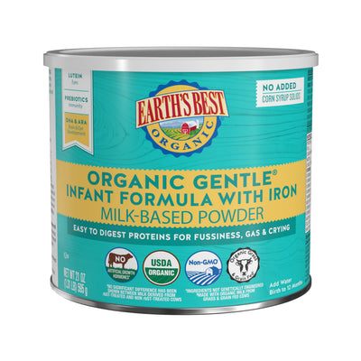 Earth's Best Organic Gentle Infant Formula with Iron can on a white background