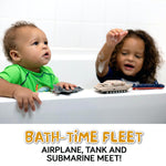 SplashEZ Bath Toys for Kids Ages 4-8, Kids Bath Toys for Boys, Mold Free No Hole Sealed, Soft Durable Army Play Set Submarine Tank Airplane Jet, No Mold for Water Tub & Pool, Ages 0-1-3-4-5-6-8