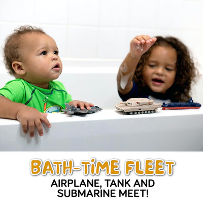 SplashEZ Bath Toys for Kids Ages 4-8, Kids Bath Toys for Boys, Mold Free No Hole Sealed, Soft Durable Army Play Set Submarine Tank Airplane Jet, No Mold for Water Tub & Pool, Ages 0-1-3-4-5-6-8