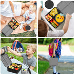 Aimsnk Kids Bento Lunch Box with 8oz Soup Thermo, Kids Leakproof Lunch Food Containers with 4 Compartment,Insulated Hot Food Jar with Lunch Bag for School, Travel (Black)