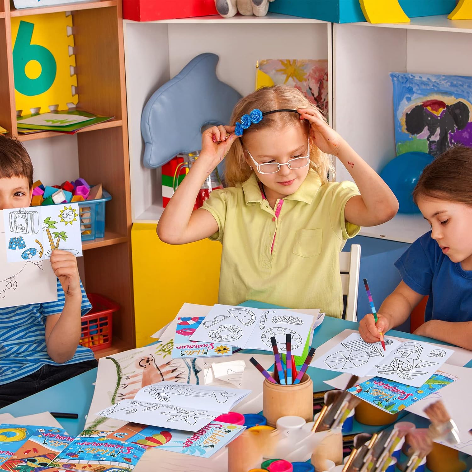 Faccito 24 Pcs Summer Beach Coloring Books Mini DIY Art Drawing Book Bulk Including Pineapple Coconut Flamingo Beach Pool Fun and Relaxing Patterns for Birthday Activity