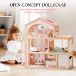 ROBUD Doll House, Wooden Dollhouse with 6 Rooms, 29-pcs Furniture Set, Working Elevator, Garage, Swimming Pool, Ideal Gift for Kids Ages 3+ (Pink)