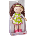 HABA Coco 12" Soft Baby Doll with Brown Hair, Embroidered Face, Removable Green Dress, Matching Headband - Machine Washable Toddler Doll - 18 Months+