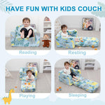 Airpanda Comfy Toddler Chair and Couch for Kids with Blanket,2-in-1 Soft Plush Fold Out Toddler Couch for Girls and Boys,Convertible Sofa to Lounger for Playroom,Glowing Dinosaur