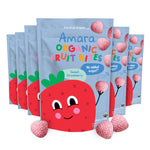 Amara Organic Fruit Bites packaging with strawberry design on a white background