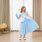 DLLYING Cinderella Dresses For Girls Little Kids Toddler Princess Fancy Dress Up Clothes + Accessories Halloween Christmas Carnival Birthday Party Role Play Cosplay Costume Blue 7-8 Years