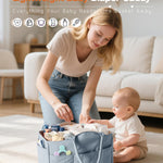 Marscamd Quilted Baby Diaper Caddy with Detachable Dividers and Wipes Pocket, Lightweight Baby Caddy Organizer with Handles and 8 Pockets for Baby Stuff, Dusty Blue