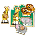 Melissa & Doug Jungle Friends Safari Animals Jumbo Knob Puzzle, Wooden Peg Puzzle for Toddlers, Educational Toy for Shape Recognition and Fine Motor Skills, Ages 1+