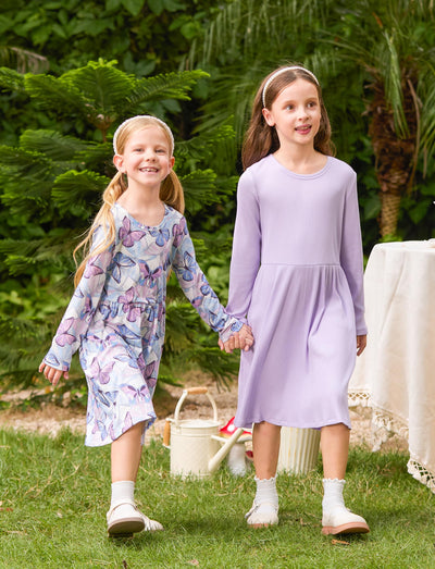 PATPAT Toddler Girl Floral Multipack Dresses 2 Pack Long Sleeve A-line Dress for Girl