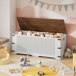 HOOBRO Storage Bench, Toy Box Organizer, Toy Chest with Safety Hinge, Farmhouse Style Storage Chest, 39.3 x 15.7 x 17.7 Inches for Living Room, Bedroom, Entryway, White and Walnut WH26CW01