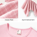PATPAT Girls 2 Piece Skirt Sets Size 11-12 Years, Pink Shirts + Pink Plaid Skirts Clothing Sets Summer Outfits, Preppy Clothes for Girls Y2K Outfits Streetwear