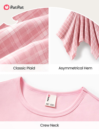 PATPAT Girls 2 Piece Skirt Sets Size 11-12 Years, Pink Shirts + Pink Plaid Skirts Clothing Sets Summer Outfits, Preppy Clothes for Girls Y2K Outfits Streetwear