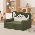 YACODAVO 2-in-1 Toddler Couch Fold Out, Foldable Kids Sofa, Kids Chairs Comfy, Gift for Boys, Gift for Birthday, Children's Day, Dark Green Dinosaur