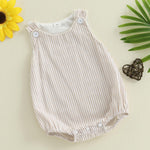 Youweixiong Newborn Baby Boy Girl Striped Romper Sleeveless Cotton Linen Bubble Bodysuit Button Shoulder Jumpsuit Tank Summer Overalls (Khaki, 0-3 Months)