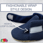 Fruit of the Loom Cozy Thermal Wrap Booties with Non-Slip Grips for Baby & Toddler Girls, Boys, Unisex - Navy Waffle (12-18 Months)