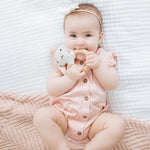 Pearhead Floral Bunny Wooden Baby Teething Ring, Natural Wood & Plush Infant Teether Rattle, BPA-Free Newborn Gum Soother, Easy-Grip Sensory Toy, 0 Months+