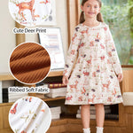 2 Packs Toddler Girls Longsleeve Crewneck Floral Dresses Forest Animals Longsleeve Dresses 4-5 Years