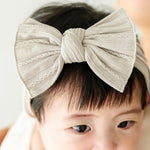 Baby Bling Bows - Newborn to Little Baby Girl Bows, 2 Pack Nylon Super Soft Stretchy Knot Toddler Headbands, Perfect Hair Accessories Head Bands for Infant Kids(White & Oat)