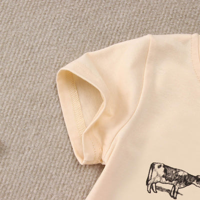 Toddler Baby Boys Girls Farm Shirt Cute Animals Graphic Short Sleeve T-Shirt Kids Funny Letter Print Summer Tee Tops(Apricot-1,4-5T(120))