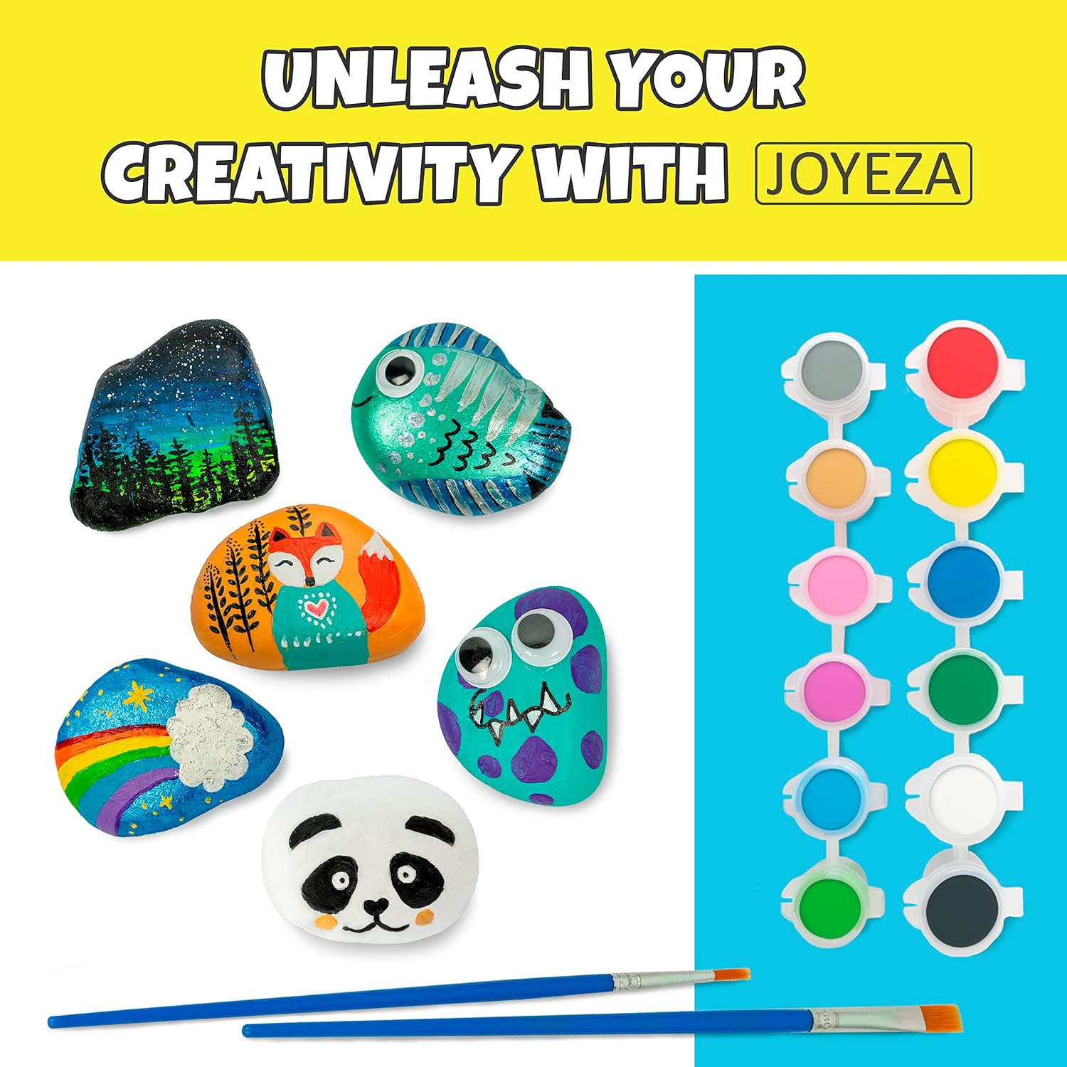 JOYEZA Rock Painting Kit Deluxe, Arts and Crafts for Girls Boys Age 6+, 12 Rocks Tween Gift Art Set, Waterproof Paints, Craft Kits Art Supplies, Kids Crafts Ages 6-8, Kids Activities 6 7 8 9 10