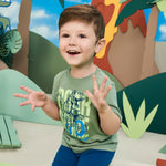 Garanimals Baby & Toddler Boy Dino Tees - Short Sleeve Tees - Kid's Casual Crew Neck - Size 3-6 Months - Dark Green, Light Beige, Navy Blue, White - 4 Pack