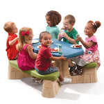 Step2 Naturally Playful Kids Picnic Table with Removable Umbrella, Indoor/Outdoor Toys, Fits 6 Children, Made of Durable Plastic, For Toddlers 3+ Years Old, Blue & Green