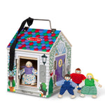 Melissa & Doug Take-Along Wooden Doorbell Dollhouse, Doorbell Sounds, Keys, 4 Poseable Wooden Dolls, 9' H X 6.8' W X 6.8' L