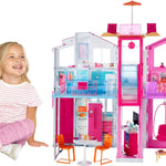 Barbie Doll House Playset, 3-Story Townhouse with 4 Rooms & Rooftop Lounge, Furniture & Accessories Including Swinging Chair (Amazon Exclusive)