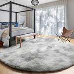 Amdrebio Tie-Dyed Light Grey Round Area Rugs for Bedroom, 4x4 ft Rug, Soft Fluffy Circle Rug for Living Room, Small Shag Fuzzy Carpet for Boys, Kids Room, Modern Floor Circular Rug, Farmhouse Rug