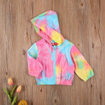 Emmababy Tie Dye Sweatshirt Jacket Baby Girl Hoodie Zipper Long Sleeve Rainbow Print Coat Toddler Hooded Zip Up Outerwear (Colorful, 9-12 Months)