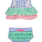 RuffleButts Girls UPF50+ Sun Protection Flounce Bikini Two Piece Swimsuit - Sweet Gingham Color Block, 3-6m