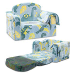 Airpanda Comfy Toddler Chair and Couch for Kids with Blanket,2-in-1 Soft Plush Fold Out Toddler Couch for Girls and Boys,Convertible Sofa to Lounger for Playroom,Glowing Dinosaur