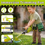 Pandapop Kids Gardening Tools Set, 2 In 1 Kids Leaf Blower & Toy Lawn Mower with Sounds & Lights, Kids Tool Set with Belt & Gloves, Outdoor Play Toy Tools, Christmas Birthday Gifts for Boys 3 4 5 6 7+