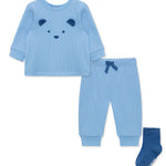 Little Me Simply Essential Solids 100% Organic Clothes for Baby Blue Bear Jogger Set, Placid Blue, 12 Months