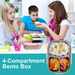 Stylish Kitchen Kids Bento Lunch Box with Bag – Leakproof Stainless Steel Bento Box for School, 3 Compartments, Soup Bowl, Spoon & Chopsticks, Lunchbox Set for Girls & Boys (Blue)