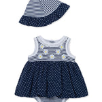 Little Me Clothes for Baby Girls' Navy Daisies Popover and Hat, Medieval Blue, 12 Months