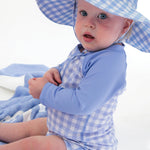 RUGGEDBUTTS Baby/Toddler Boy Swimsuit, One Piece Zipper Rash Guard Sunsuit with UPF 50+ Sun Protection - Periwinkle Blue Gingham, 3-6m