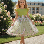 PATPAT Girl's Tulle Dress Tutu Party Birthday Poster Formal Fancy Flower Princess Dresses Green 6-7 Years