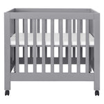 Babyletto Origami Mini Portable Folding Crib with Wheels in Grey, 2 Adjustable Mattress Positions, Greenguard Gold Certified
