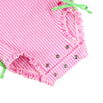 RuffleButts Baby/Toddler Girls Seersucker Long Sleeve One Piece Rash Guard Swimsuit with UPF 50+ Sun Protection - Neon Pink Seersucker, 2T