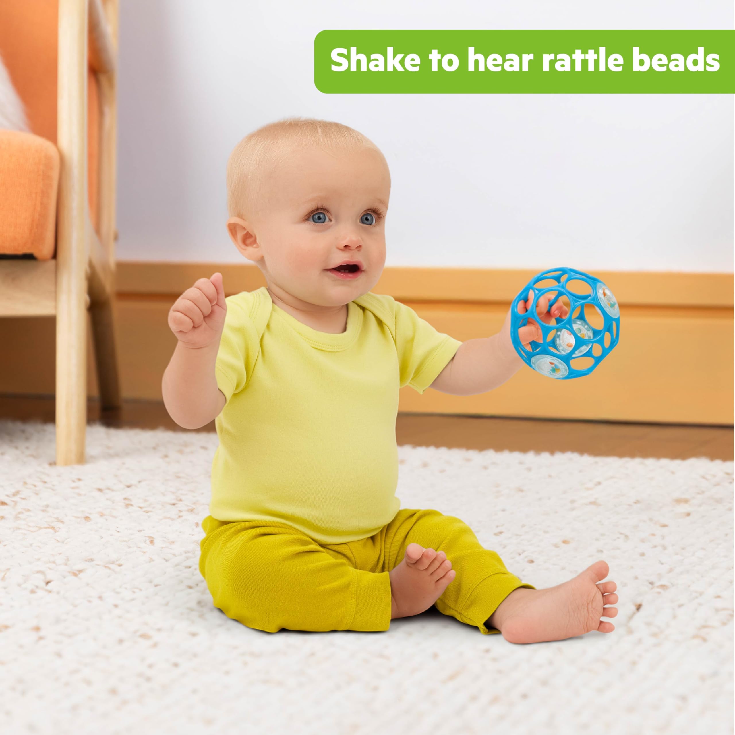 Bright Starts Oball Easy-Grasp Rattle BPA-Free Infant Toy in Blue, Age Newborn and up, 4 Inches