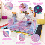 whiffee 13 PCS Kids Play Couch, Modular Glowing Kids Toddler Couches, Kid Play Couch Sofa for Playroom and Bedroom (Rainbow)