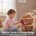 PlanToys® Wooden Girl Dollhouse Figurine – Medium Skin Tone | Poseable Doll with Bendable Rope Arms & Legs | Montessori Pretend Play Doll House People for Kids (1:12 Scale)