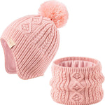 Baby Beanie Hat, Winter Warm Knit Cap and Scarf Set with Pom Pom for Girls, Toddler Winter Hat(0-36months)