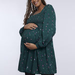 Motherhood Maternity Women's Long Sleeve Smocked Babydoll Mini Dress, Teal Ditsy, Small