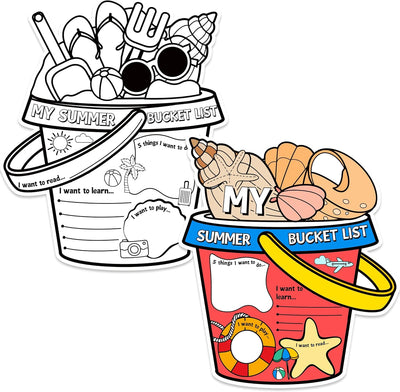 My Summer Bucket List Activity Poster for Kids -36Pcs Bulk Color Your Own Summer Bucket List Personalized Holiday Break Ideas Checklist Coloring Poster for Students End of School Year Gift Camp Supplies