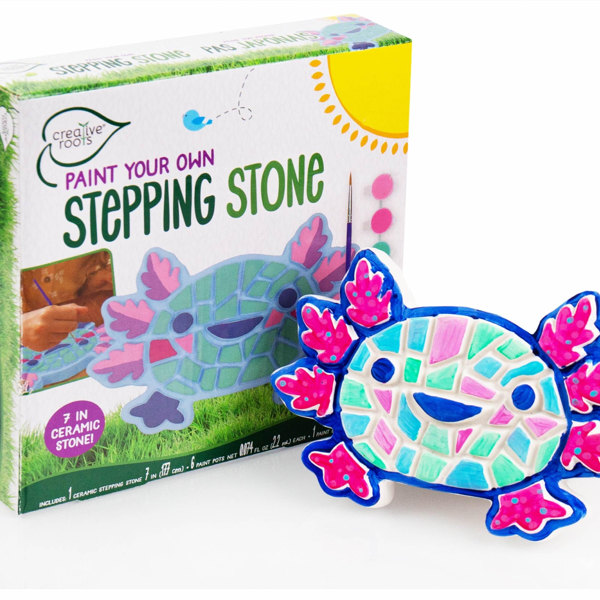Creative Roots Mosaic Flower Garden Stepping Stone Kit, Includes 7-Inch Ceramic Stone & 6 Vibrant Paints, DIY Stepping Stone Kit for Kids Ages 6+