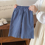 Ashmyova Casual Pants for Boys Girls Classic Linen Cotton Stripe Elastics Waist Spring Autumn Trousers Kids Long Pants 2Pcs White/Blue Size 12-24 Months